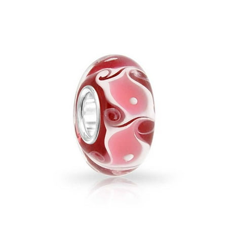 - Red White Pink Wave Swirl Murano Glass 925 Sterling Silver Spacer Bead Fits European Charm Bracelet For Women For Teens