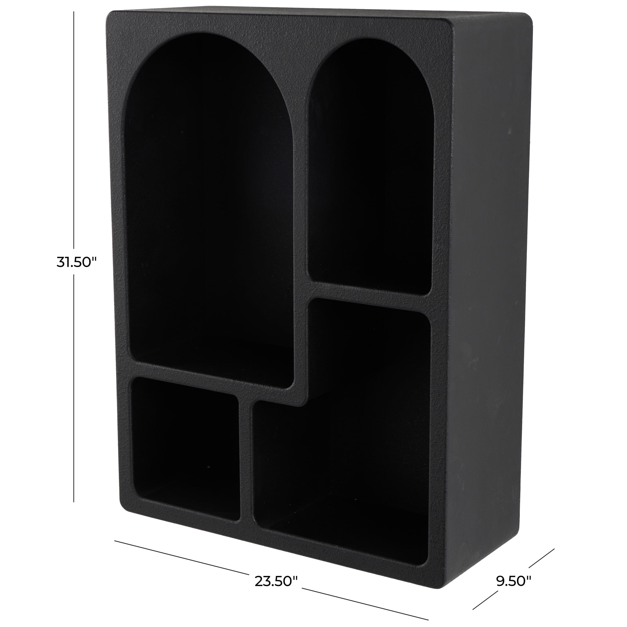 DecMode 24" x 10" 4-Tier Black Geometric Wall Shelf with Arched Block Shapes