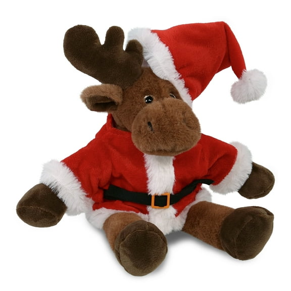 DolliBu Santa Long Leg Moose Stuffed Animal Plush Toy - Super Soft Dress Up with Red Santa Claus Outfit, Cute Wild Life Animal Moose Gift Perfect Holiday Christmas Gift - 10.5 Inches