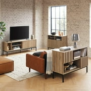 Mopio Norwin 64 TV Stand for TVs up to 70, Industrial Farmhouse, Shelves, Metal Legs (Riviera Oak)