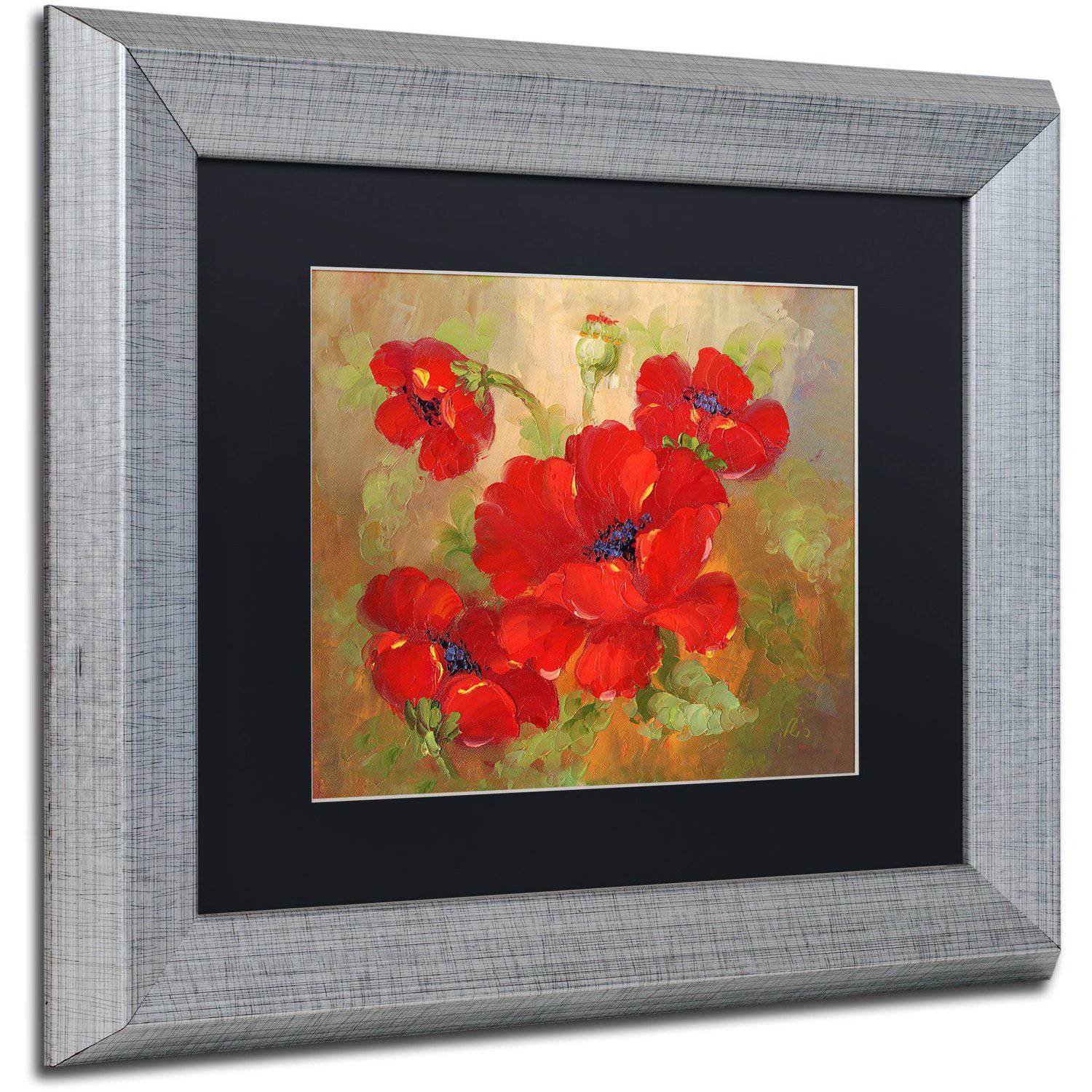 Trademark Fine Art "Poppies" Canvas Art by Rio Black Matte, Silver Frame