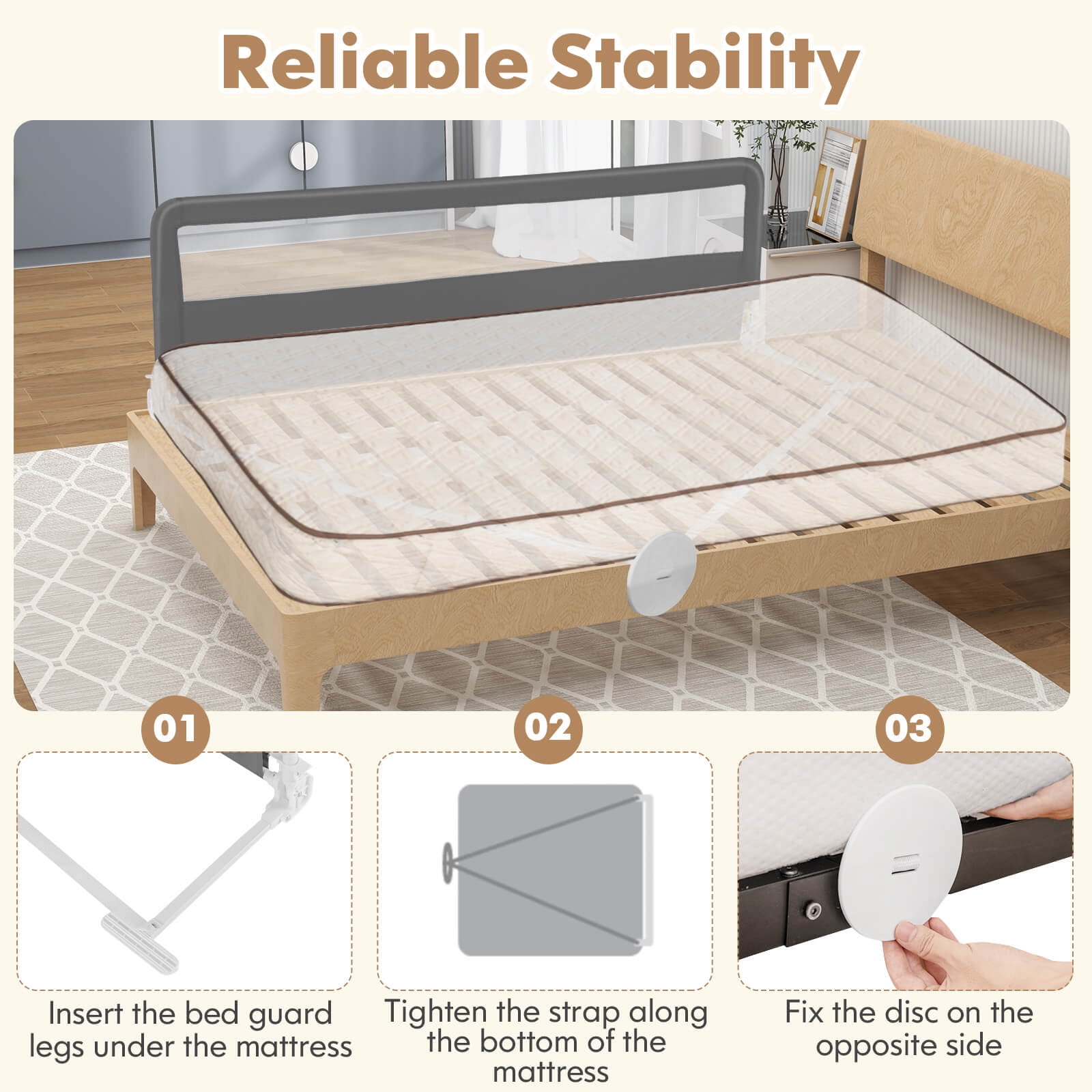 Infans 71" Foldable Baby Bed Rail Guard Toddlers Swing Down Safety Bedrail Grey