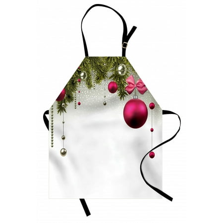 

Christmas Apron Vivid Fir Twigs and Magenta Balls Framework Special Day Preparation Unisex Kitchen Bib Apron with Adjustable Neck for Cooking Baking Gardening Magenta Olive Green Grey by Ambesonne