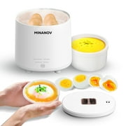 MINANOV Electric egg Cooker - 4 Egg Capacity Rapid Egg Cooker for Hard Boiled, Soft Boiled, Steamed Egg, Onsen Tamago - Smart Cooker for Kitchen, Dorm and Camping with Auto Power-off and Beep Alarm