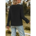 thumbnail image 3 of Lace Trim V Neck Textured Blouse, Black, X-Large, 3 of 5