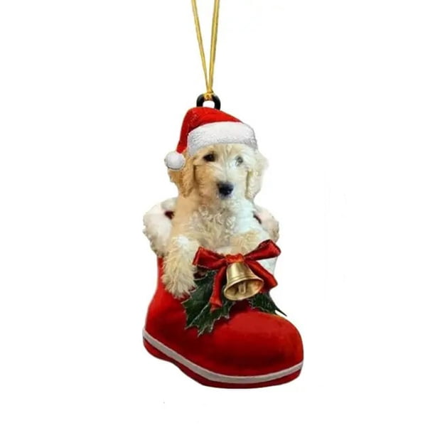 Lindo Colgante de Perro para Árbol de Navidad, Decoración Navideña Acrílica
