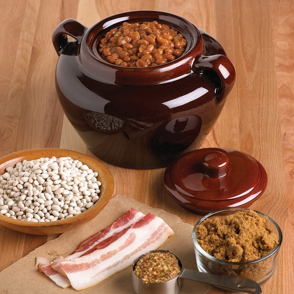 0350 Stoneware Bean Pot, 9.75 Inch Brown Ceramic Slow Cooker for Baking Beans Soups Stews