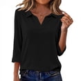 thumbnail image 5 of KDDYLITQ Shirts for Women Cotton Linen Lapel Collar 3/4 Sleeve Tops Collared Basic Work Polo Shirts Dressy 2026 Blouse Black S, 5 of 6