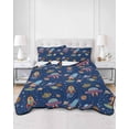 thumbnail image 2 of Quilts Twin-XL Size Bedding Set, Cute Blue Space Lightweight Quilted Comforter, Star Cartoon Spaceship Planet Soft Reversible Bedspread Coverlet with Pillow Covers for All Season, 68" x 98", 2 of 7