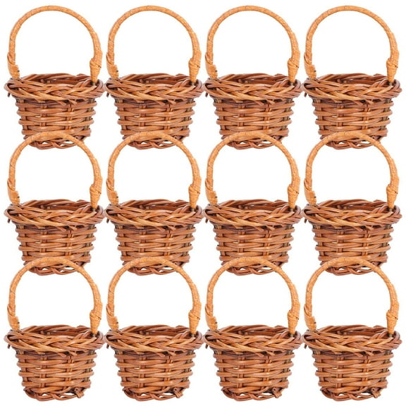 Moluckfu 12Pcs Miniature Flower Basket Dollhouse Mini Accessories Light Brown Plastic Woven Shape