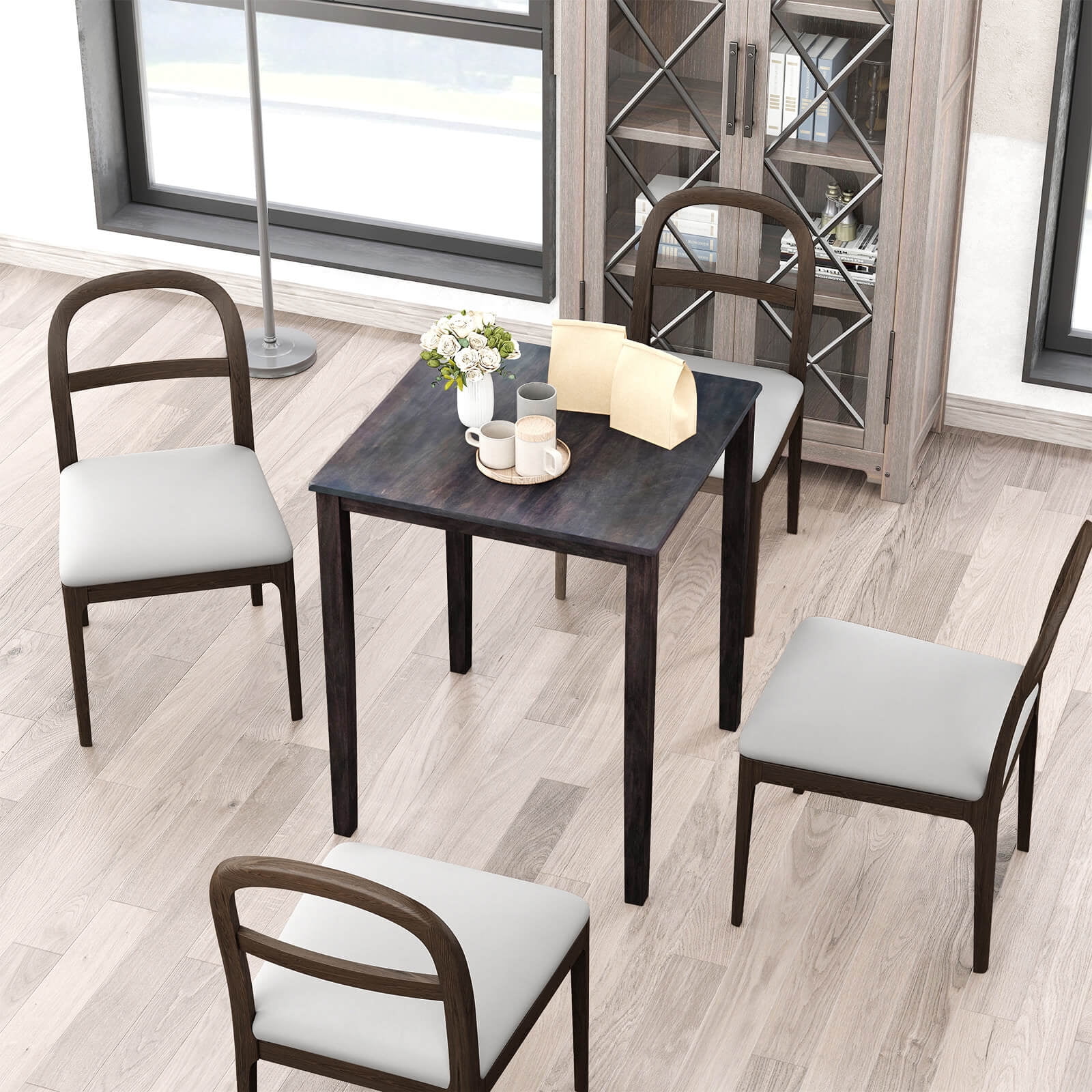Costway Square Dining Table for 4-Person with Solid Wood Frame for Dining Room