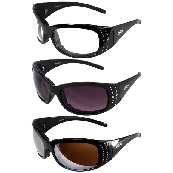 Global Vision Marilyn-2 Plus Motorcycle Riding Glasses for Women Sunglasses Black Padded Frames