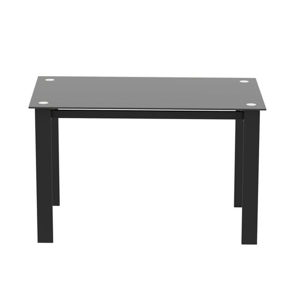 JERFIT Modern Glass Top Dining Table for 4, Black Rectangular Kitchen Table with Sturdy Iron Frame, Multifunctional Center Table for Living Room, Easy Assembly & Cleaning