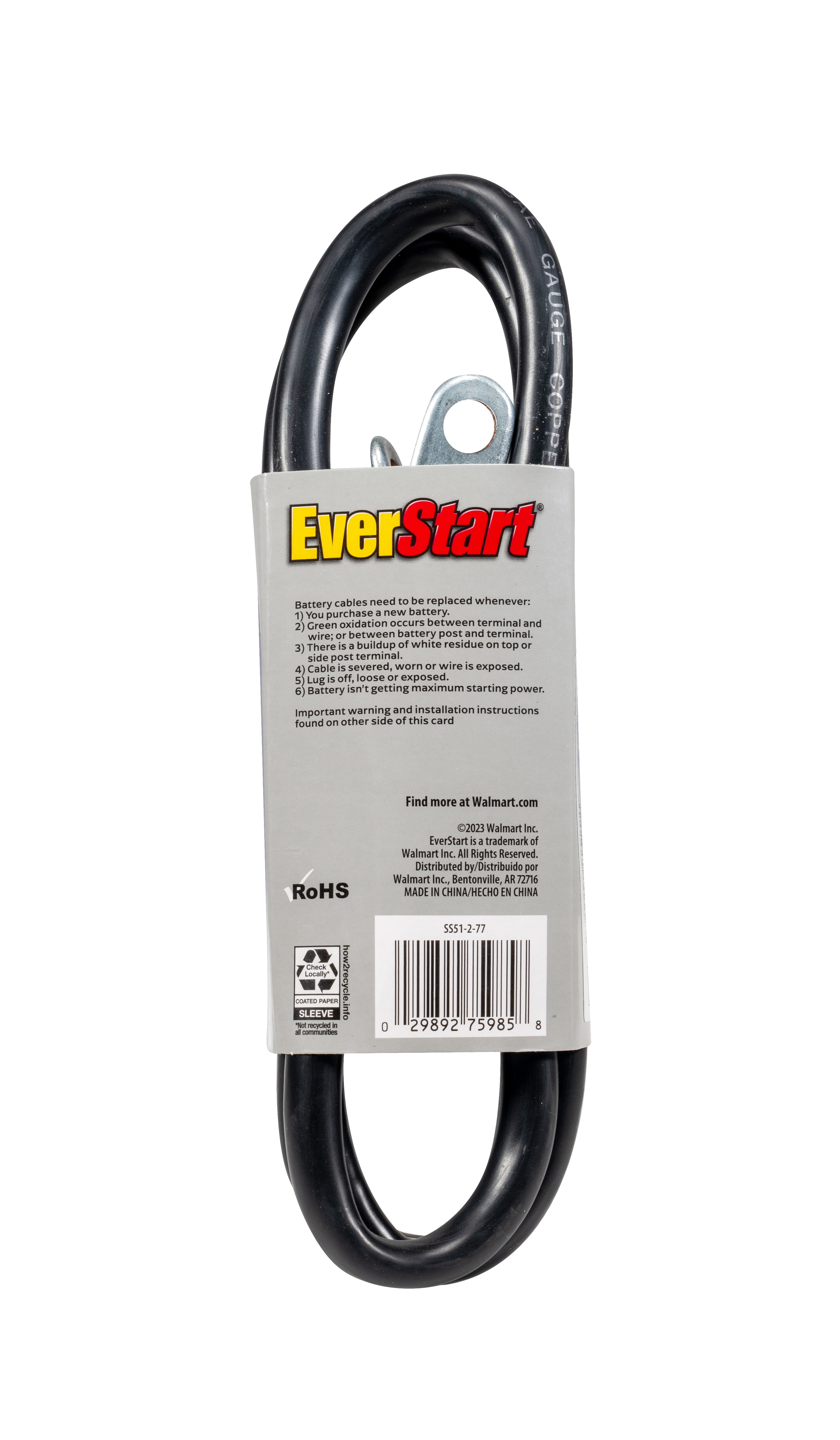 (2 pack) EverStart SS51-2-77 4-Gauge Switch to Starter Battery Cable, 51-Inches