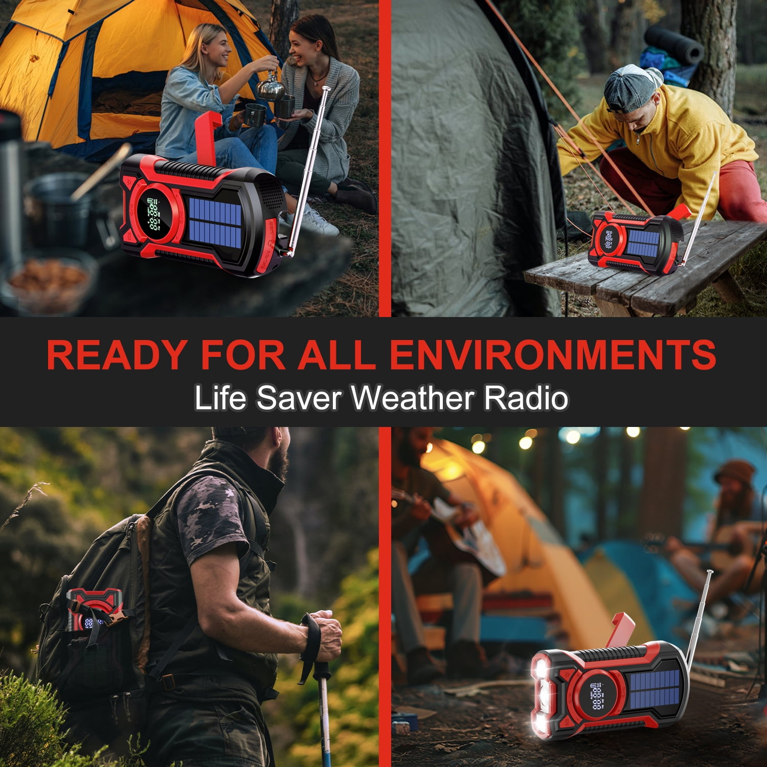 UMUTOO Emergency Radio - Solar Hand Crank, 18500mWh Power, NOAA, AM/FM/WB, LED, SOS - Hurricane, Camping, Home