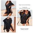 thumbnail image 5 of Traje de baño de punto para mujer, traje de baño con escote en V y rayas verticales con abertura lateral, Top negro, talla libre, 5 of 5