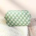 thumbnail image 4 of Bolsa de maquillaje SOIDRAM, tamaño grande, color verde a cuadros, para viajes, 4 of 4