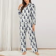 thumbnail image 2 of KLL Blue Leaves Print Women's Long Sleeve Pajamas with Pants Sleepwear Loungewear 2 Set-XX-Large, 2 of 7