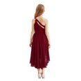 thumbnail image 2 of TiaoBug Kids Flower Girl One Shoulder Party Gown Sequins High-Low Hem Dress for Wedding Birthday Burgundy 6, 2 of 7