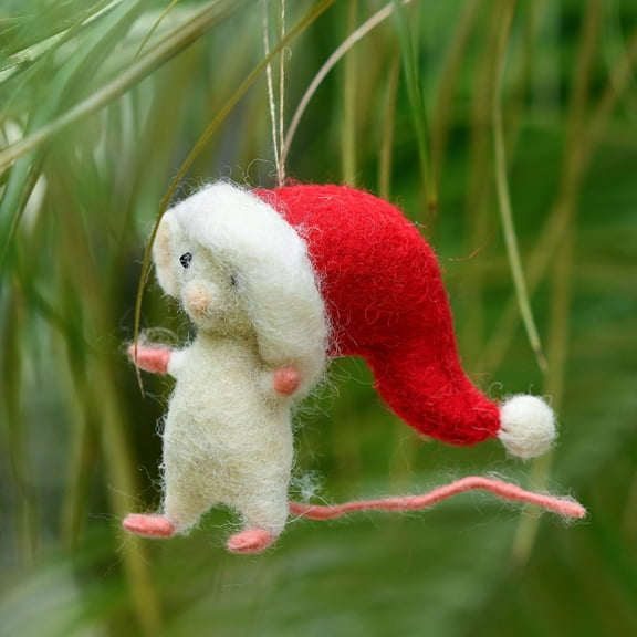 De Kulture Works Wool Felt Elf Christmas Mouse Needle Felted Christmas Tree Decoration Stuffed Ornament