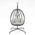 thumbnail image 5 of ALAULM Hanging Egg Chair with Stand, Indoor Outdoor Wicker Rattan Egg Swing Chair with Cushion Headrest, Hammock Chair 350lbs Capacity for Bedroom Patio Porch Garden Balcony(Cream), 5 of 9