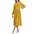 thumbnail image 2 of Vestido de suéter A-Line para mujer INSPIRE CHIC 2025 con cuello en V, de manga larga, tejido acanalado, talla S, color amarillo oscuro, 2 of 5