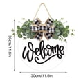 thumbnail image 3 of Clearance! Welcome Wooden Sign With Bow Simulation Green Plant Family Door Hanging, 3 of 7