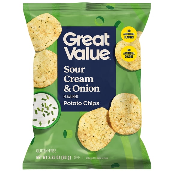 Great Value Sour Cream & Onion Potato Chips, 2.25oz