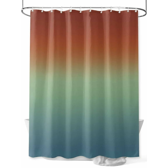 Burnt Orange Teal Ombre Long Shower Curtain Set, Waterproof Shower Curtains for Bathroom, Modern Abstract Art Aesthetics Washable Fabric Cloth Bath Curtain for Bathtub with Hooks 72x84 Inches