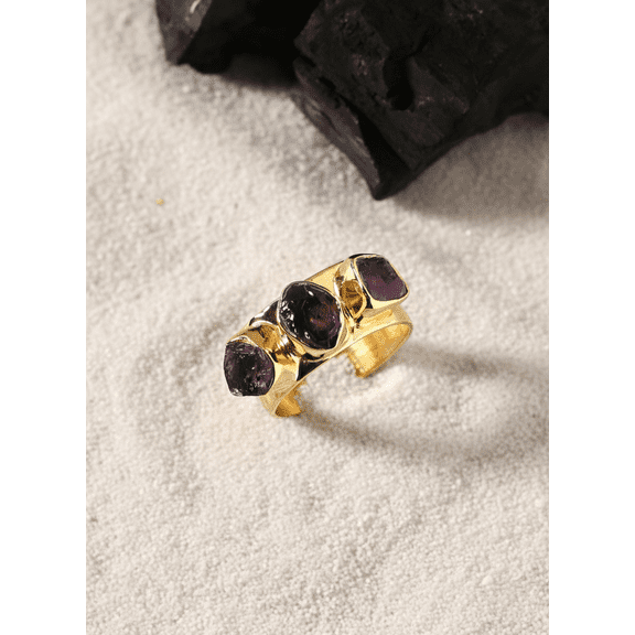Sechi Organic Rough Amethyst Ring, Chunky Wide Band in Gold Vermeil, Boho-Chic Statement Jewelry for Women (5)