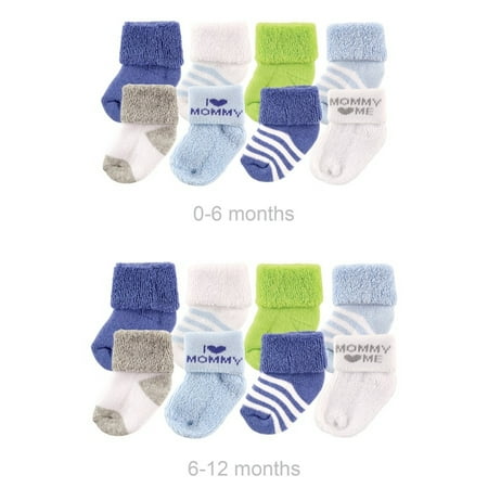 

Luvable Friends Infant Boy Grow with Me Cotton Terry Socks Blue Mom 0-6 and 6-12 Months