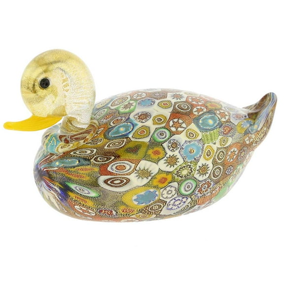 GlassOfVenice Murano Glass Golden Quilt Millefiori Duck - Medium