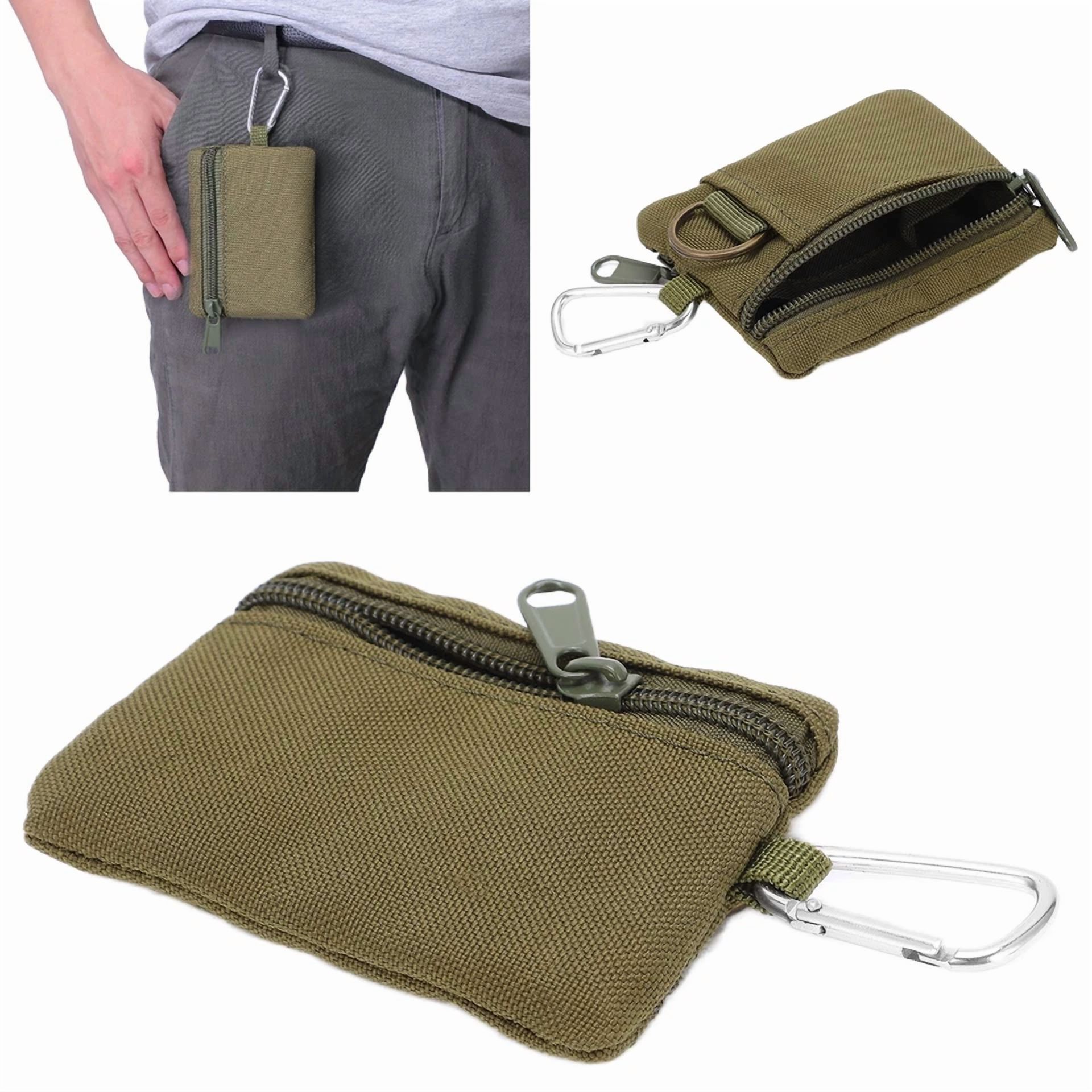 Outdoor Edc Molle Pouch Wallet Mini Portable Key Card With Carabiner Fe3