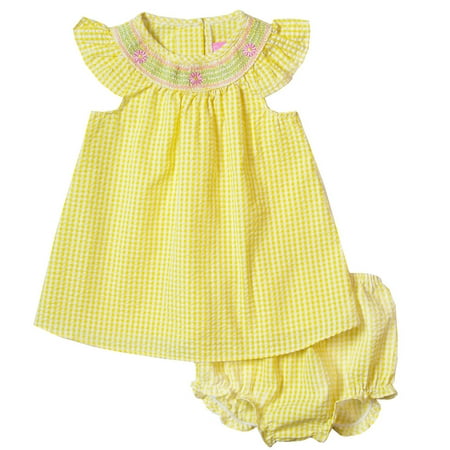 - Good Lad Newborn/Infant Girls Yellow Bishop Collar Smocked Bubble with Matching Hat