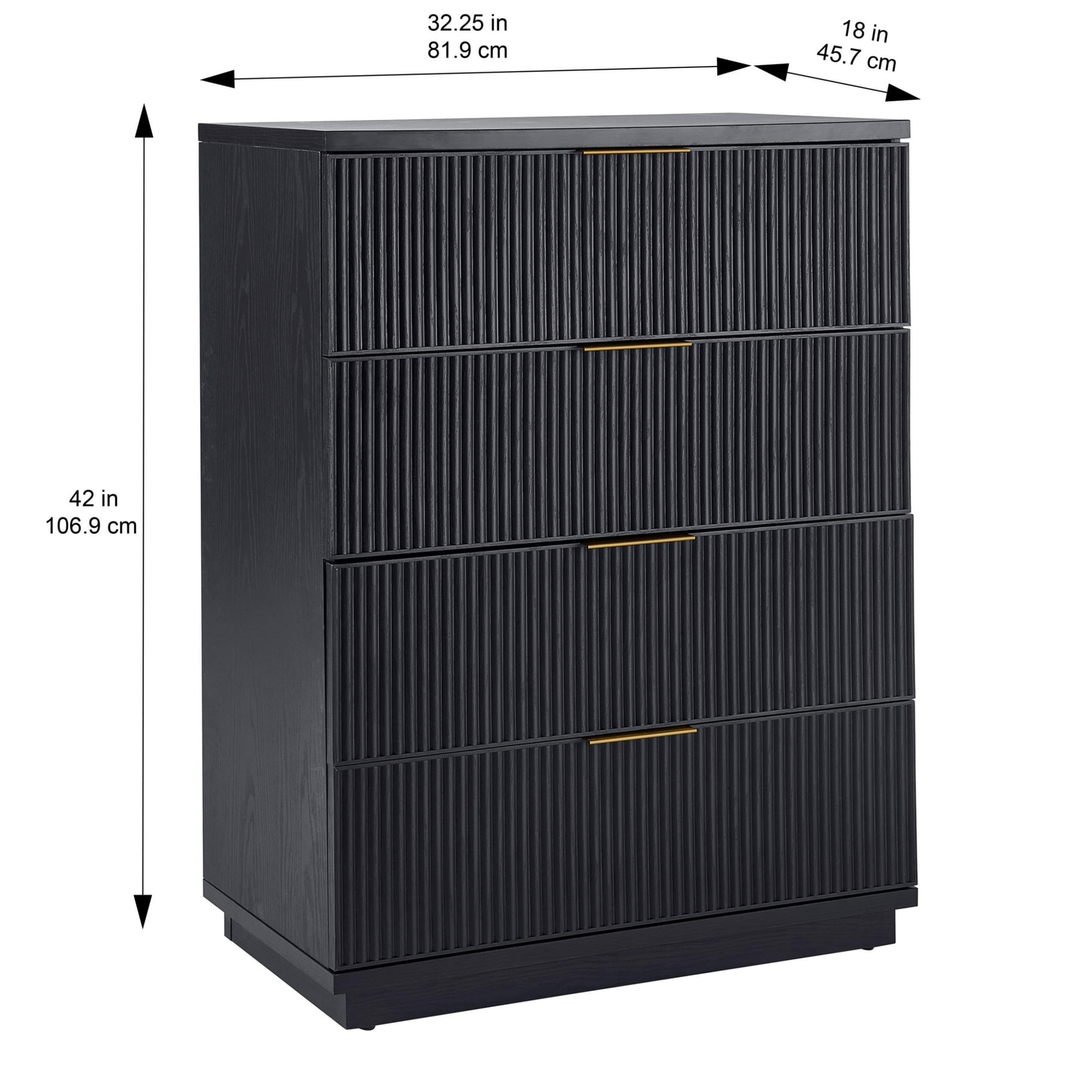 Better Homes & Gardens Lillian 4 Drawer Dresser and 2 Nightstands Bedroom Set, Black Wood