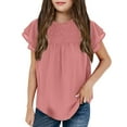 thumbnail image 2 of AOMPMSDX Toddler Girls T Shirts Ruffle Short Sleeve Round Neck Loose Blouse Summer Solid Color Casual Girl Tee Tops Red 9 Years-10 Years, 2 of 3