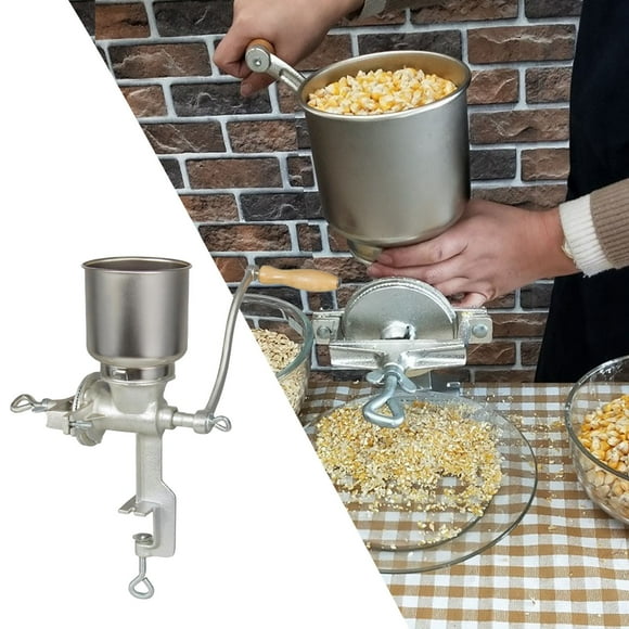 Riforla High Feedbin Metal Manual Grain Mill Heavy Duty Grain Grinder Coffee Grinder Dry&Wet Grinding for Wheat Grain Corn and Flours Food Blender Silver 32x15x14cm