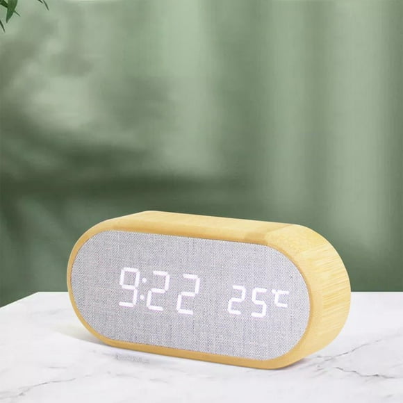 Dvkptbk Digital Alarme Clock Rond Horloges de Bureau en Bois avec 4 Alarmes de Contrôle du Son50-100% Gradateur LED Électronique Clock pour Table de Nuit Chevet Decor Foudre Traite d'Aujourd'hui sur l'Autorisation