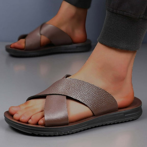 Handshe Men's Fashion Casual Open-Toe Sandals – Soft Sole Breathable Slip-On with Trendy Design for Summer Beach Outdoor Slides,Plus Size