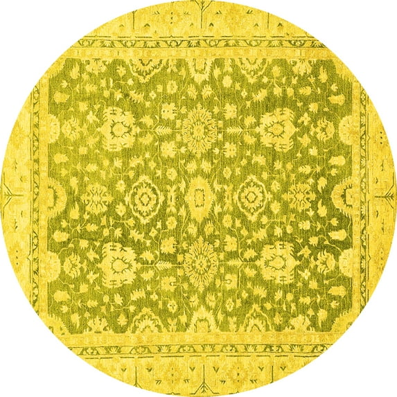 Ahgly Company Indoor Round Oriental Yellow Traditional Area Rugs, 3' Round