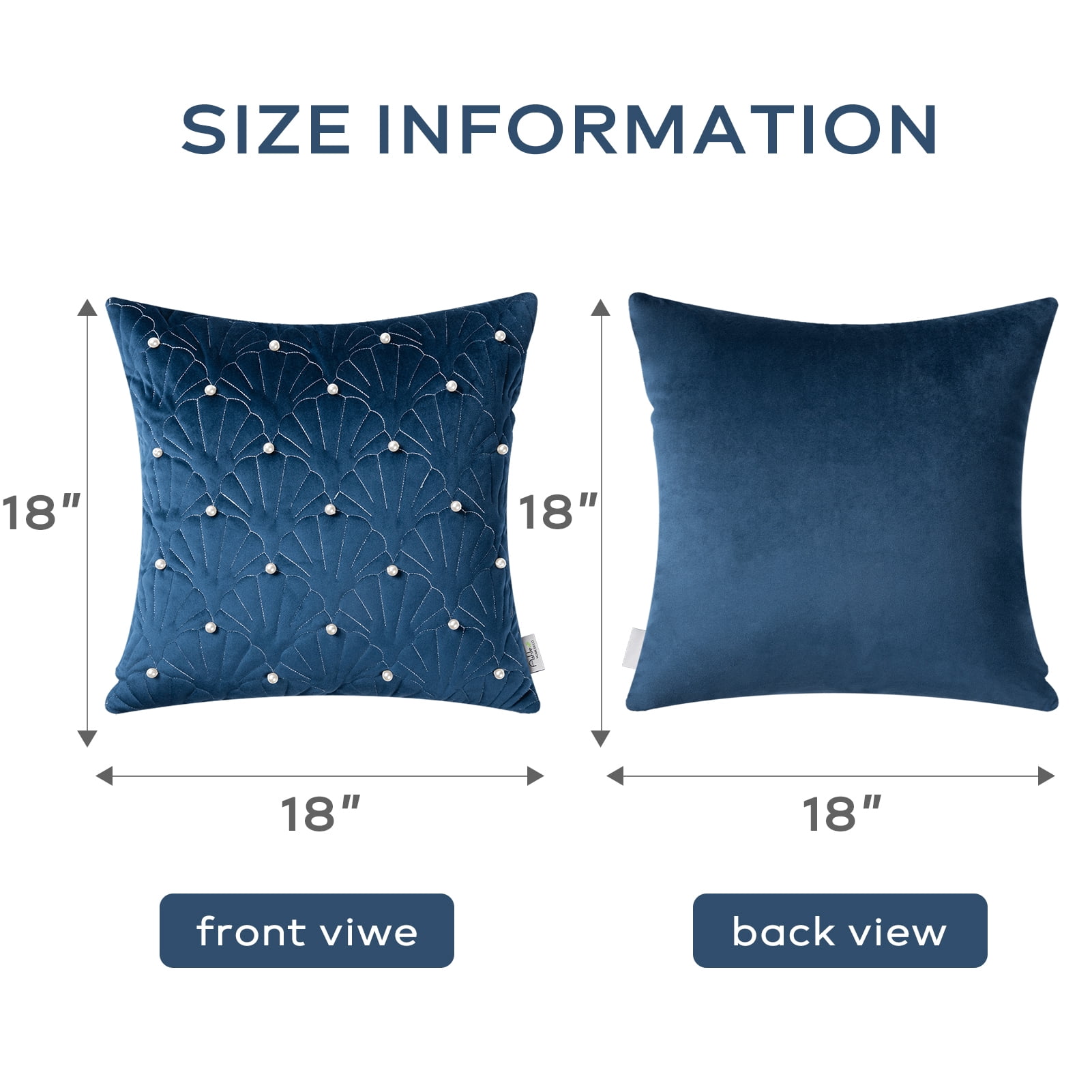 Phantoscope Velvet Decorative Throw Pillows with Inserts, Pearl Shell Quilted Design, 18 x 18 in, Navy Blue, 2 Pack