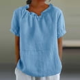 thumbnail image 2 of GUACER Women's Cotton Linen Ruffle Neck Short Sleeve Tops Loose Fit Summer Blouses for Casual & Beach, 2 of 7