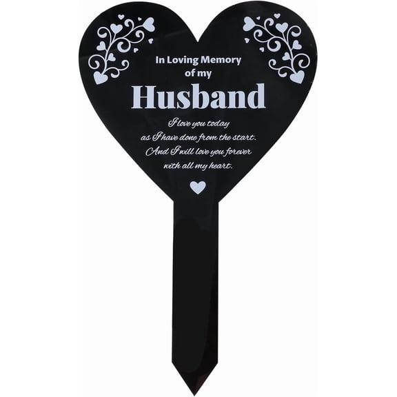 Heart Husband Garden Stake for Husband Memorial Remembrance Plaque Stake Cemetery Acrylic Waterproof Sympathy Garden Stakes for Yard Grave Cemetery DIY
