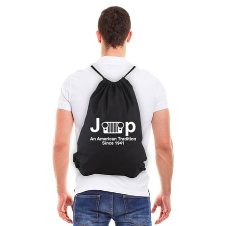 Jeep An American Tradition Eco-Friendly Canvas Draw String Gym Bag Black &