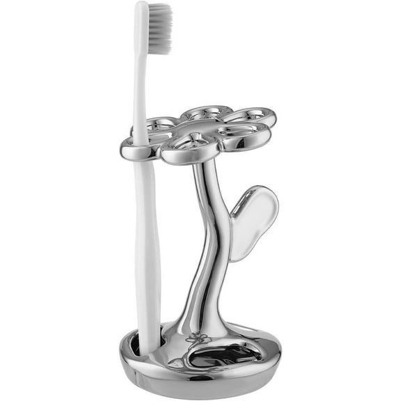 Toothbrush Holders for Bathrooms, Flower Shape Ceramic Toothbrush Organizer,Holds 6 Standard Brushes (Silvery)