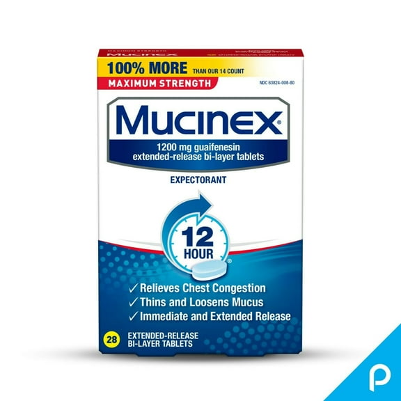 Mucinex 12 Hr Max Strength Chest Congestion Expectorant Tablets, 28 ea (Pack of 4)