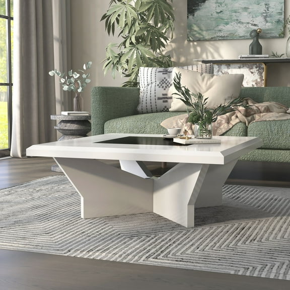 Ameena Wood Square Coffee Table, White and Black