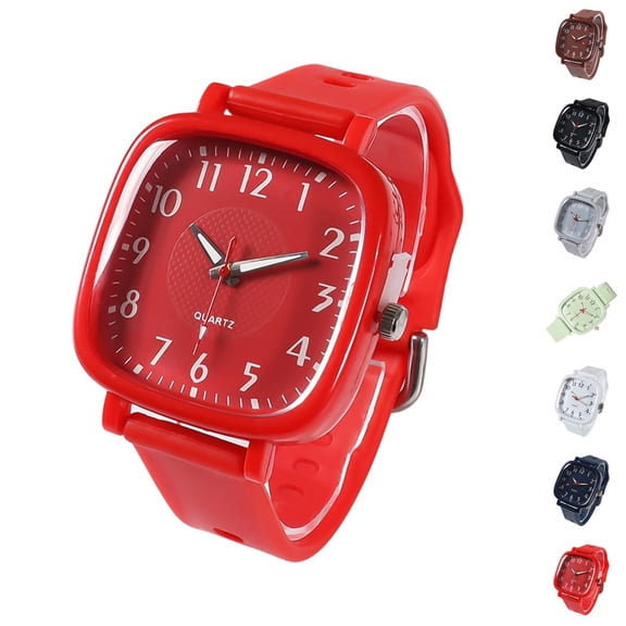 Resicozy Women's Silicone Strap Watches Roman Numerals Classic Business Casual Ladies Square Dial Wrist Watches Red
