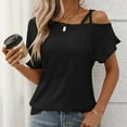 thumbnail image 5 of TYGHBN Women's Asymmetric Neck Hollow Out Textured T Shirt for Casual Wear Shirt for Juniors Short Sleeve T Shirts Women Long Sleeve T Shirt Women Set Summer Sports Women Womens Long Sleeved Tees, 5 of 7