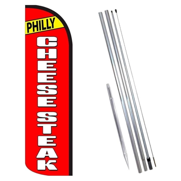 Flags PHILLY CHEESESTEAK Windless Banner Flag Kit (Flag, Pole, & Ground Mt)